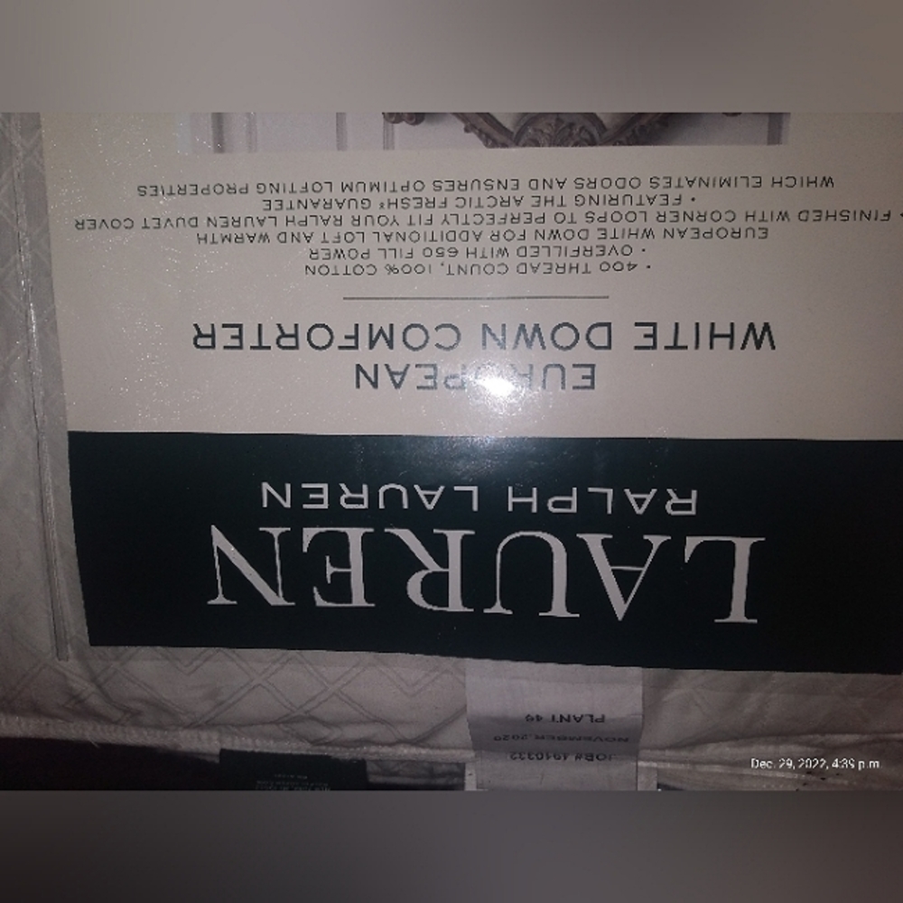 Ralph Lauren European white down comforter